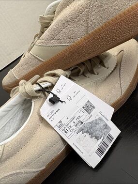 Mango Beige and White Suede Casual Sneakers LEATHER MIXED SNEAKERS 4071